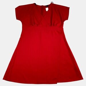 SKY Plus Red V-neck Faux Wrap Midi Dress Short Sleeve Casual Womens Plus Size 1X